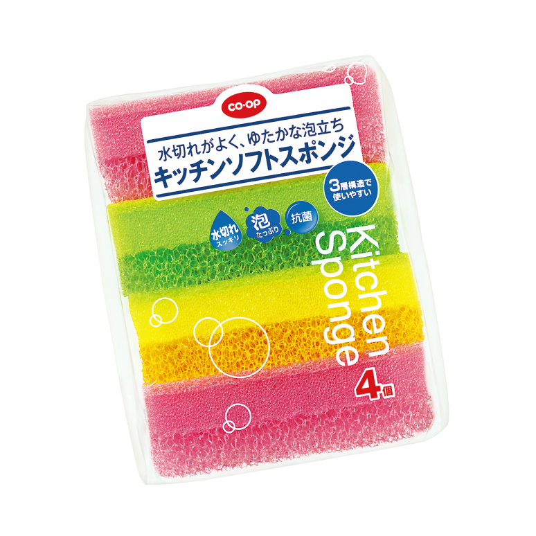 CO・OP 水切れがよく、ゆたかな泡立ちキッチンソフトスポンジ 4個