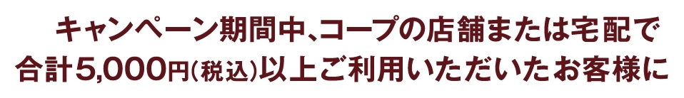 キャンペーン期間中、コープの店舗または宅配で合計5,000円（税込）以上ご利用いただいたお客様に