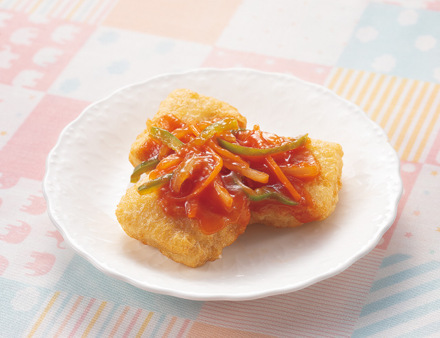 から揚げのケチャップ野菜あんかけ