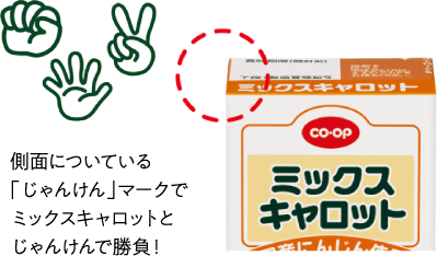 側面についている「じゃんけん」マークでミックスキャロットとじゃんけんで勝負！