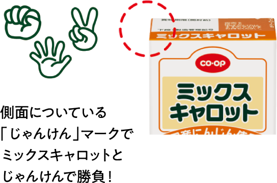 側面についている「じゃんけん」マークでミックスキャロットとじゃんけんで勝負！