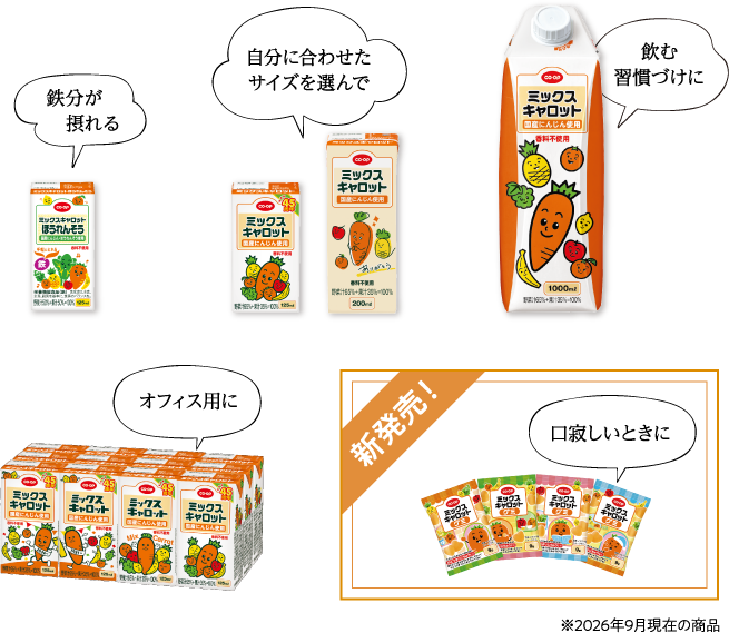 鉄分が摂れる 自分に合わせたサイズを選んで 飲む習慣づけに オフィス用に 新発売！口寂しいときに ※2026年9月現在の商品