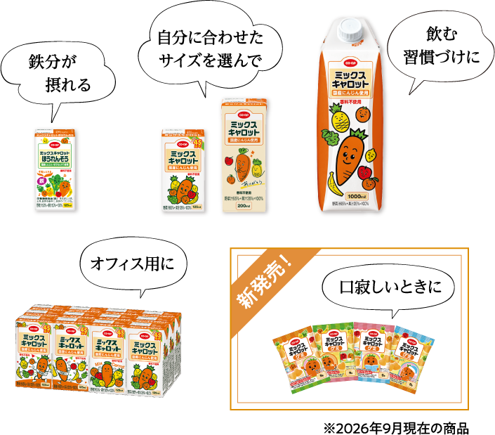 鉄分が摂れる 自分に合わせたサイズを選んで 飲む習慣づけに オフィス用に 新発売！口寂しいときに ※2026年9月現在の商品