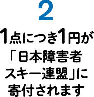 2.1点につき1円が「日本障害者スキー連盟」に寄付されます