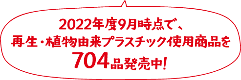 2022年度9月時点で、再生・植物由来プラスチック使用商品を704品発売中！