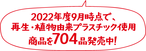 2022年度9月時点で、再生・植物由来プラスチック使用商品を704品発売中！