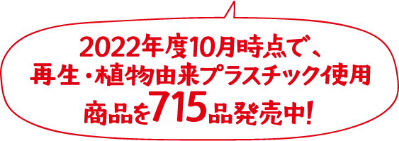 2022年度10月時点で、再生・植物由来プラスチック使用商品を715品発売中！