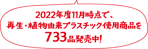 2022年度11月時点で、再生・植物由来プラスチック使用商品を733品発売中！