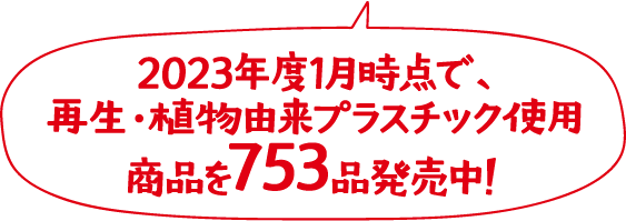 2023年度1月時点で、再生・植物由来プラスチック使用商品を753品発売中！