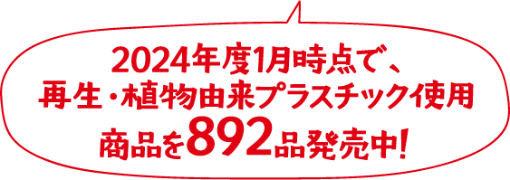 2024年度1月時点で、再生・植物由来プラスチック使用商品を892品発売中！