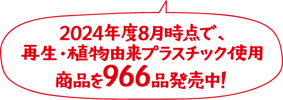 2024年度8月時点で、再生・植物由来プラスチック使用商品を966品発売中！